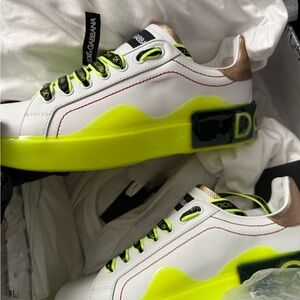 Dolce & Gabbana White and Lime Sneakers
